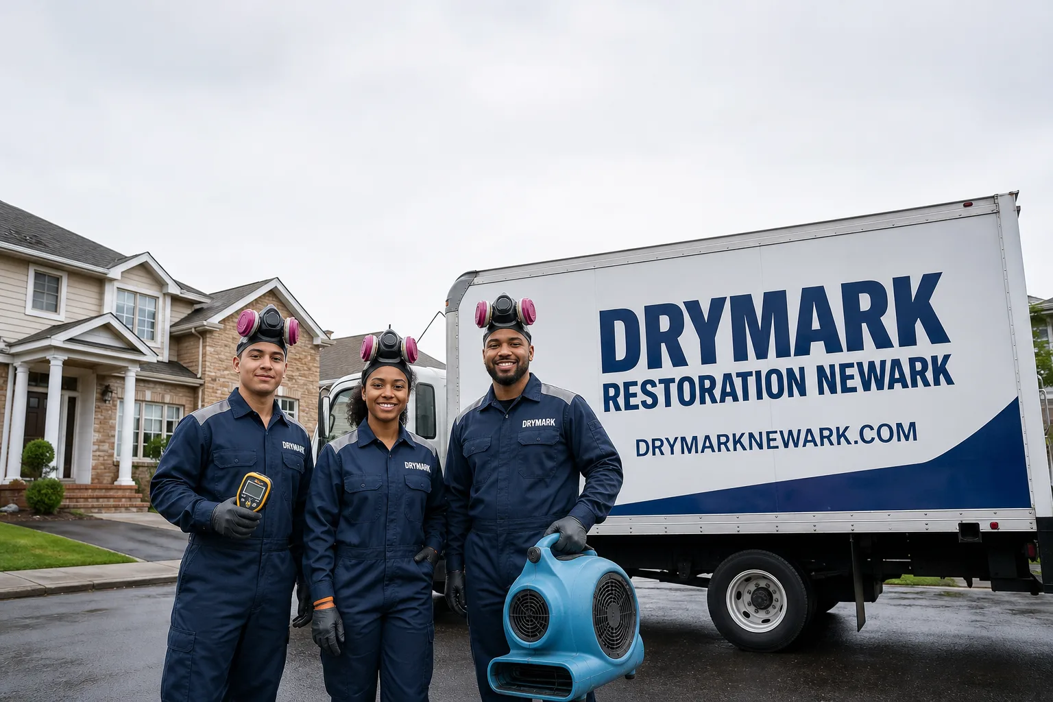 DryMark Restoration Newark damage restoration service vehicle and crew in Newark, NJ